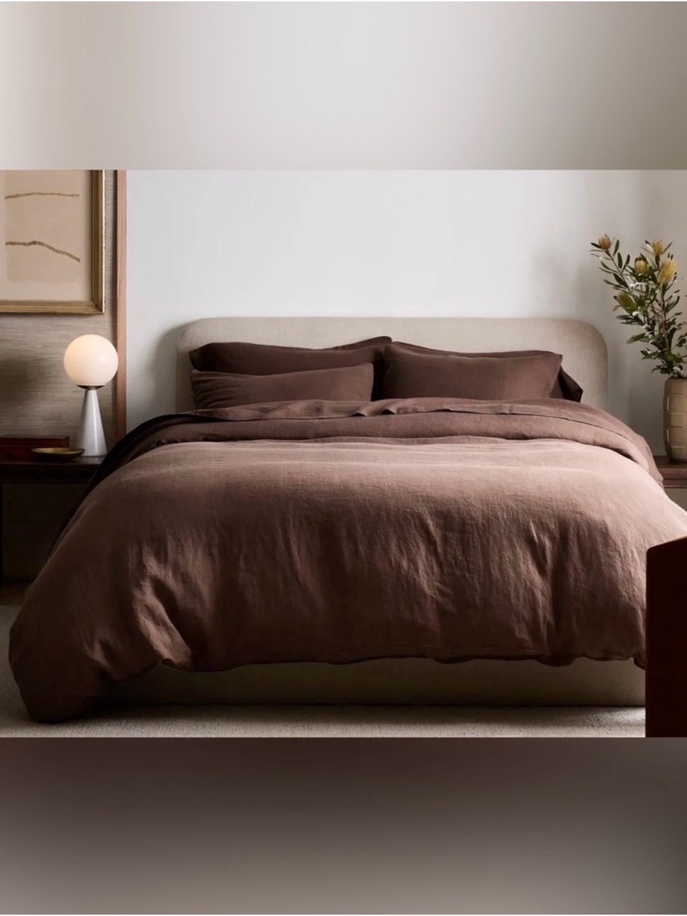 Quince European Linen Duvet Cover Set Full/Queen Espresso Brown 3 Piece